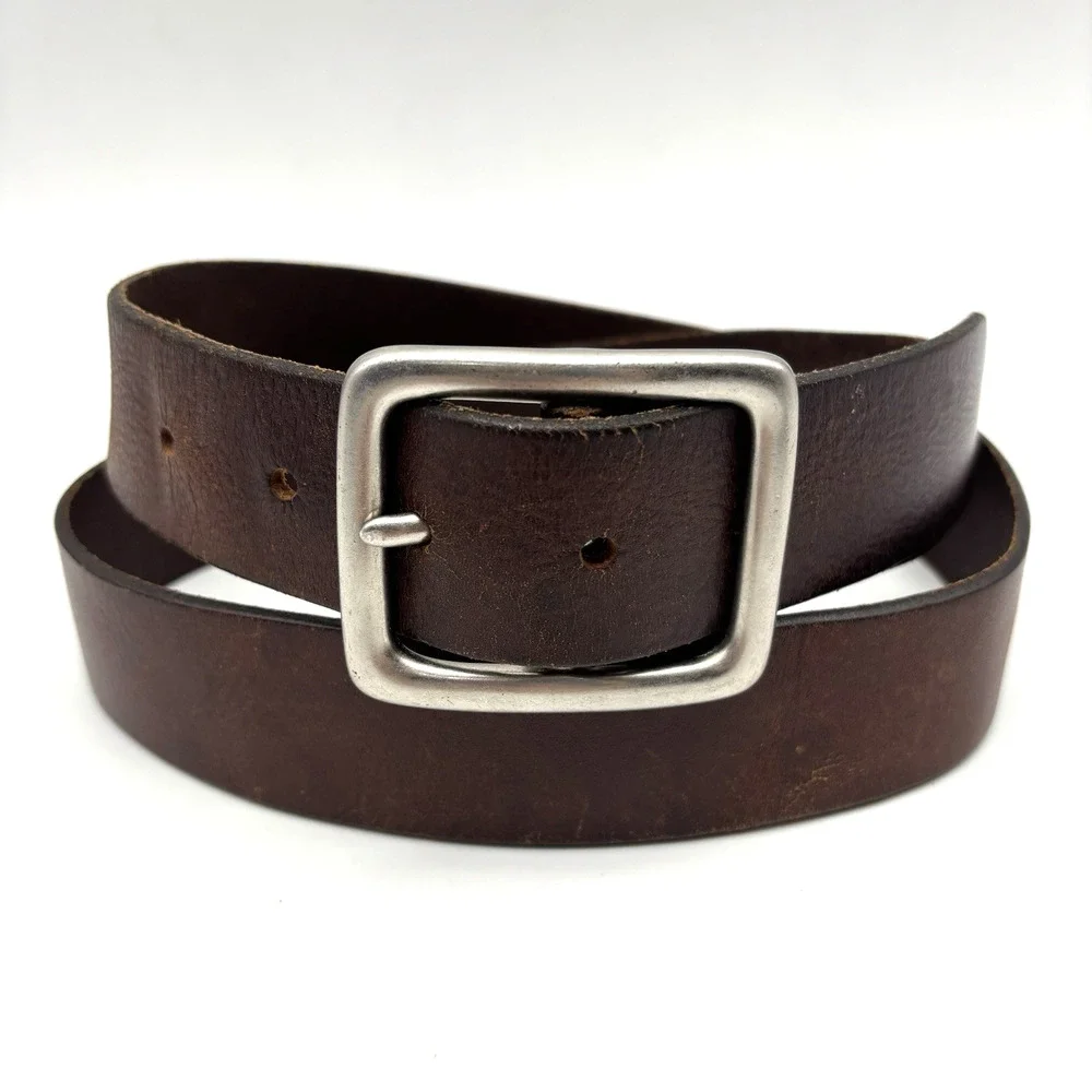 Vintage 90s GAP Brown Genuine Cow Leather Brass Buckle Belt 40 Made in USA
